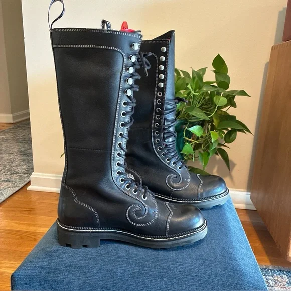 John Fluevog 7th Heaven Zachary Tall Angel boots black size W9 M7 NWOB - Picture 2 of 9